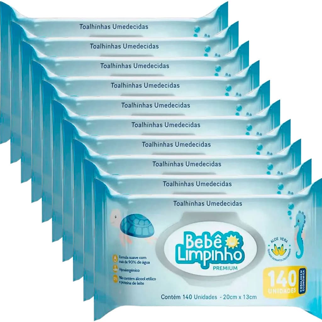 kit 1400 Toalhas Umedecidas Bebê Limpinho Premium