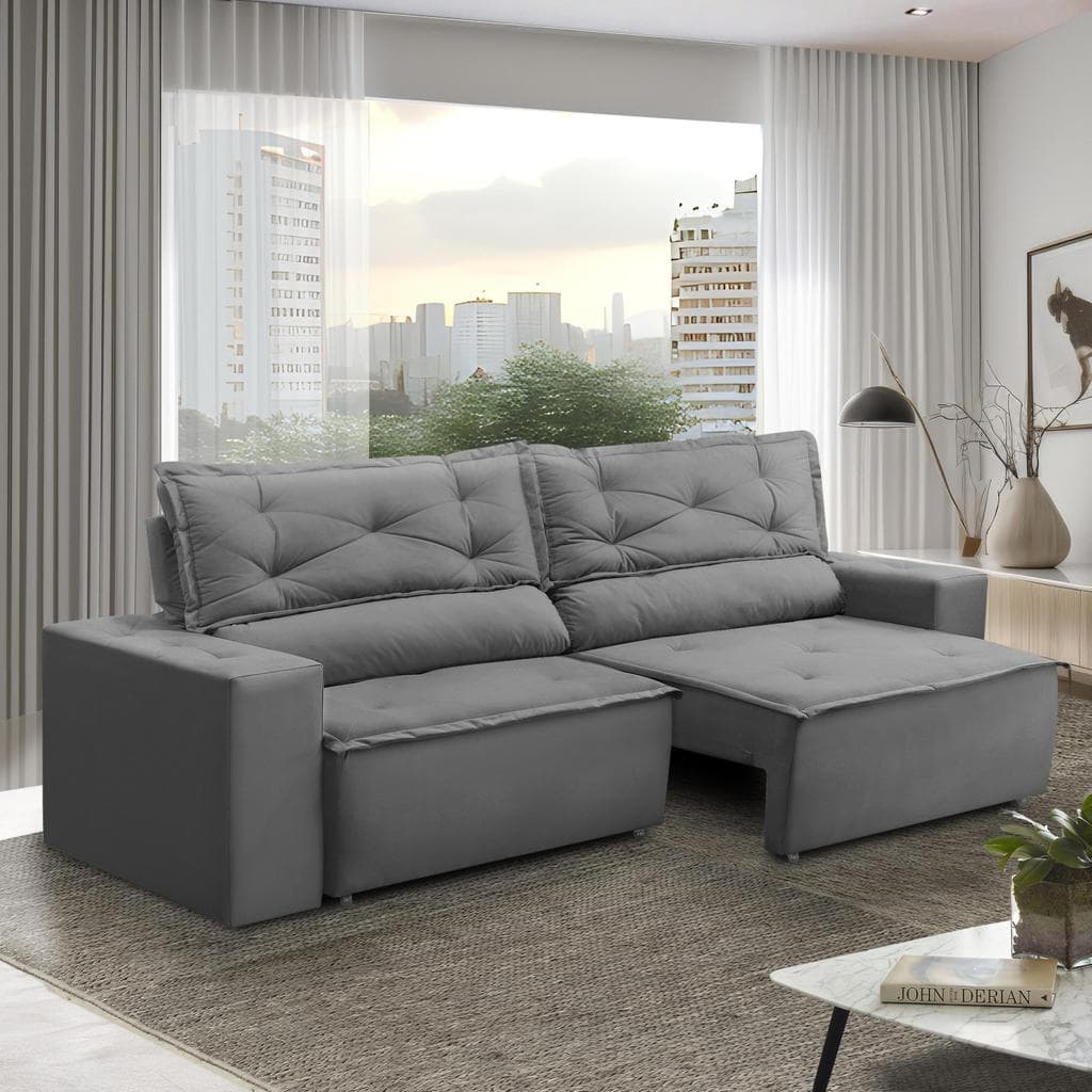 Sofá Retrátil e Reclinável 3 lugares com Molas 2,00m Livia Suede Adonai Estofados