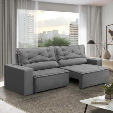 Sofá Retrátil e Reclinável 3 lugares com Molas 2,00m Livia Suede Adonai Estofados