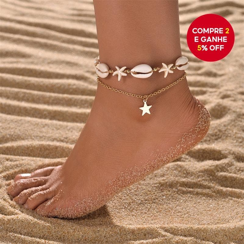 Conjunto de 2 Tornozeleiras de Estrela do Mar com Concha, Joias Artificiais para Mulheres, Acessórios Perfeitos para a