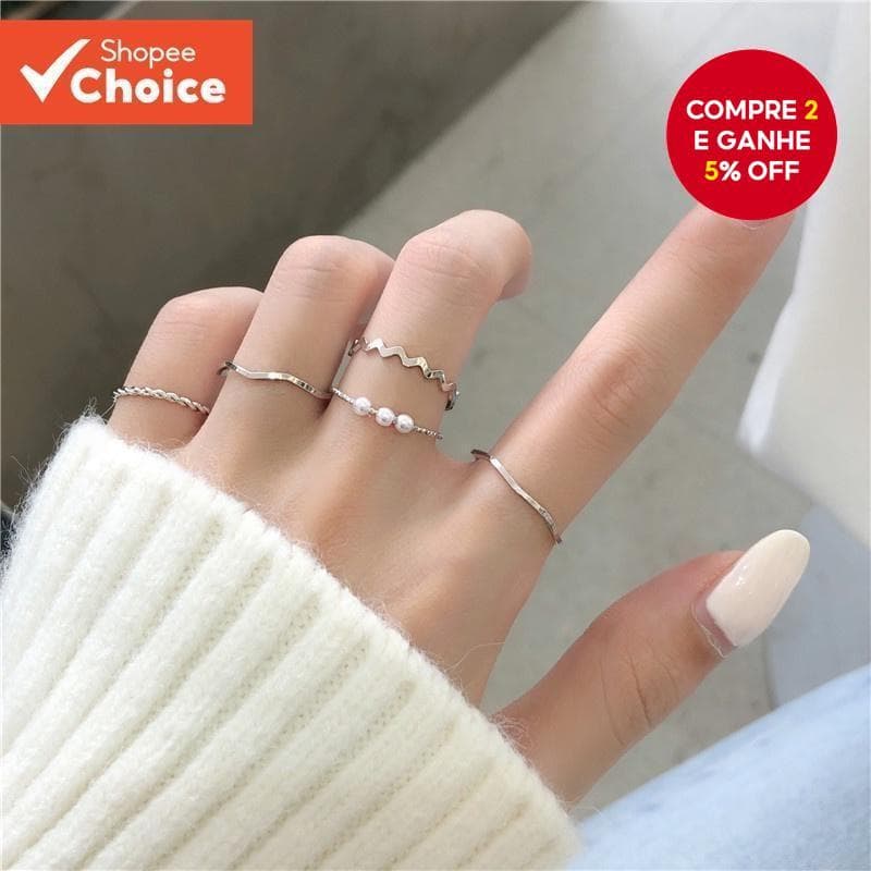Conjunto De Anel De Pérola Ondulado Estilo Coreano Japonês Para Mulheres Joias Minimalistas Presente