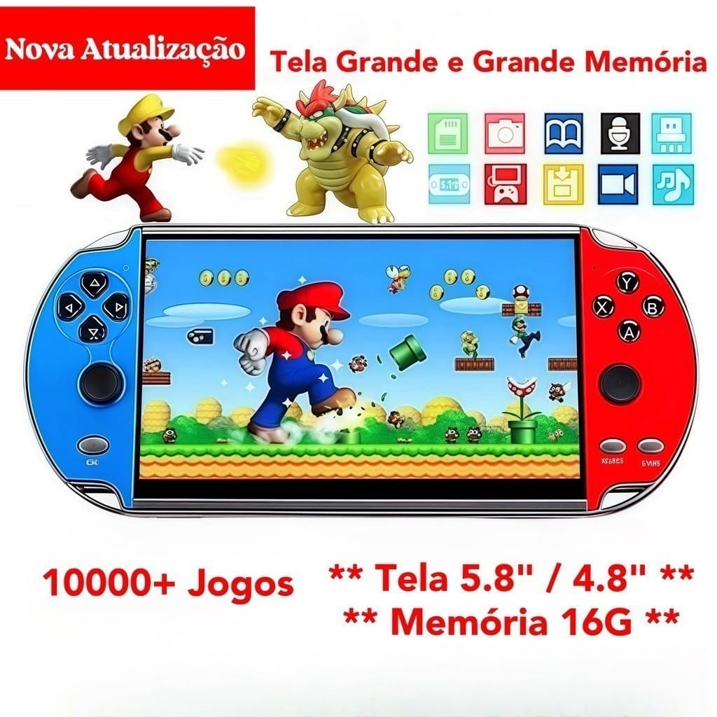 2025 Videogame Portatil Tela 5.8" /4.8" +10000 Jogos Retro 16GB, Console de Mão Memoria Expansivel