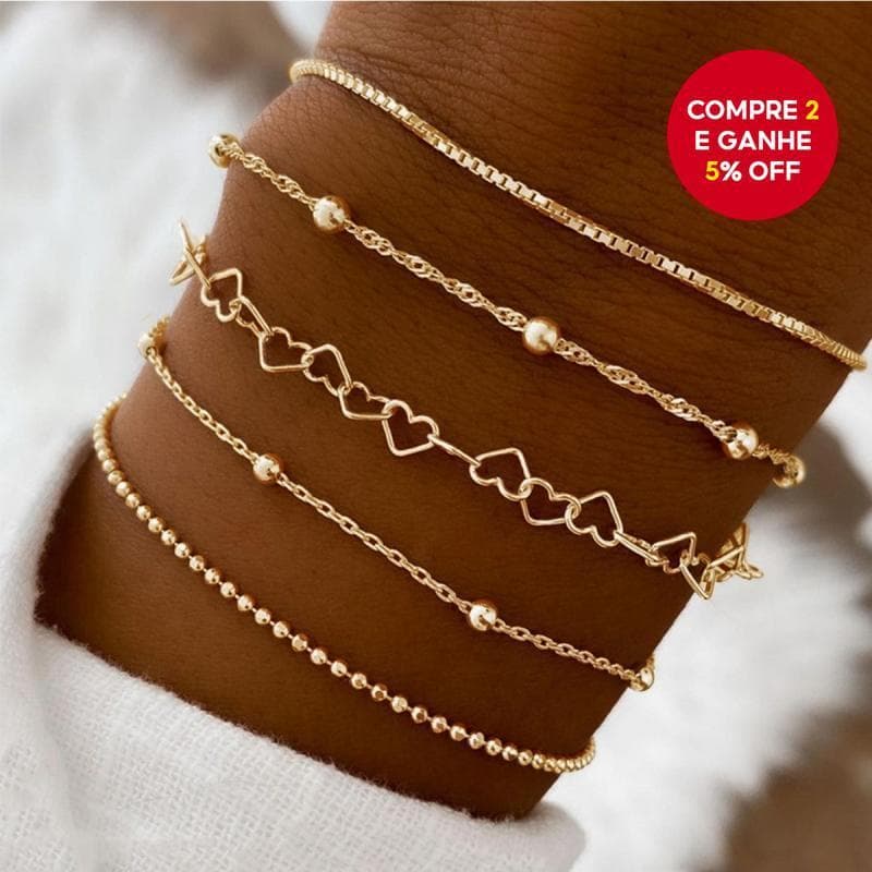 Conjunto De Pulseira De Moda Para Acessórios Femininos Corrente De Coração De Contas Redondas , Acessório De Joias De Ca