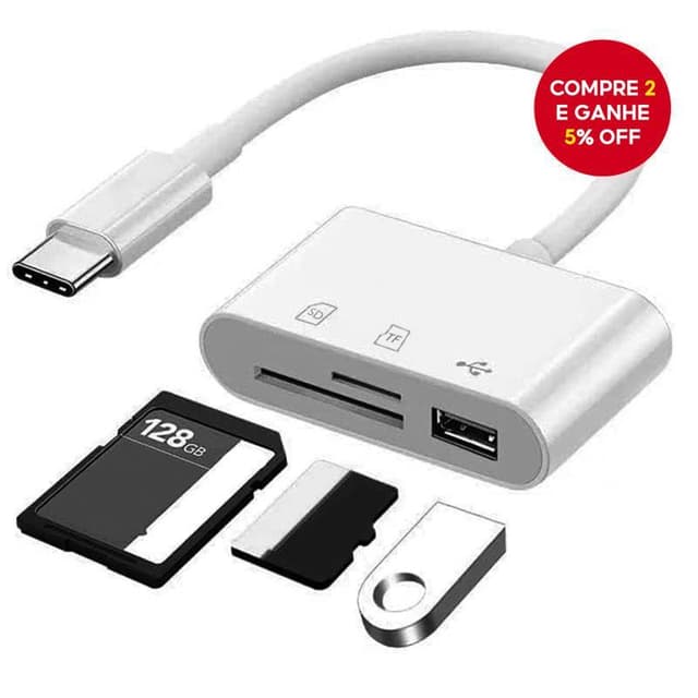 Leitor De Cartão SD USB C Para TF Adaptador Multiporta 3 Em 1 iPhone iPad MacBook Galaxy Laptop