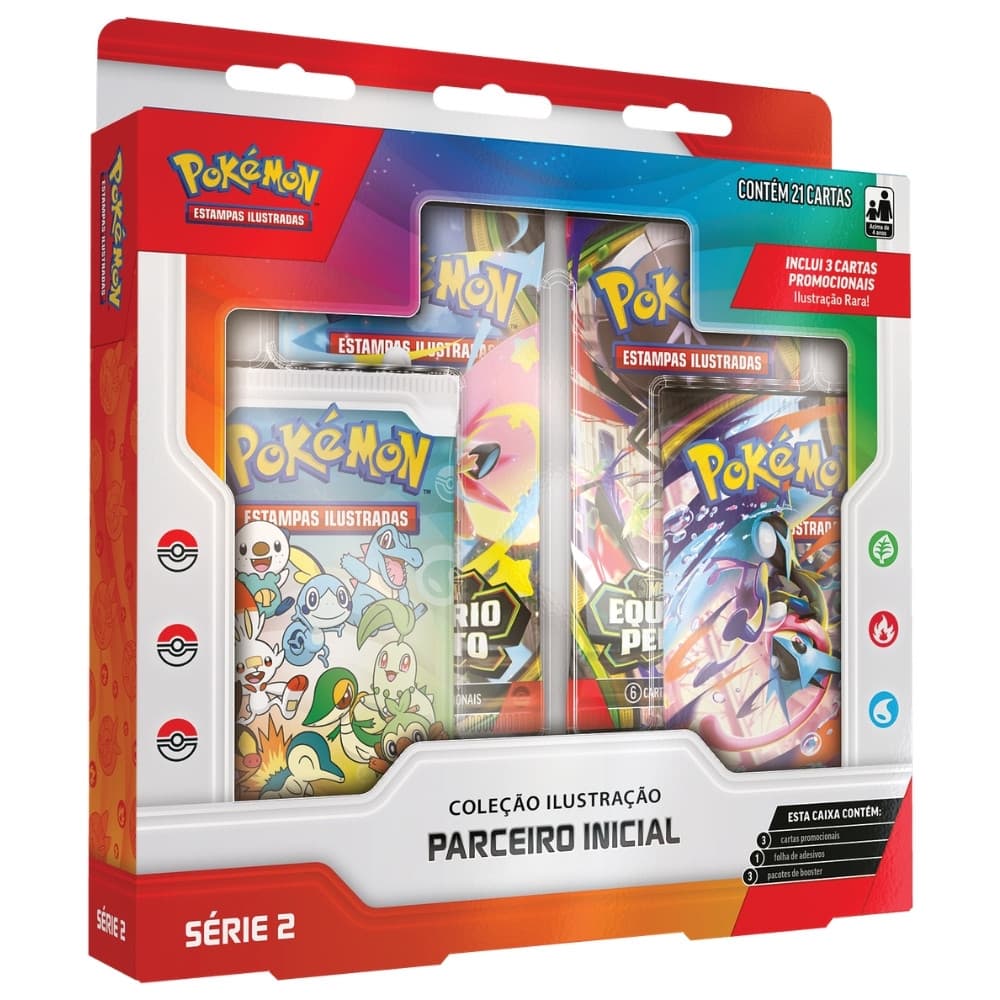 BOX POKÉMON COLEÇÃO ILUSTRAÇÃO PARCEIRO INICIAL SÉRIE 2 COPAG MEGA EVOLUÇÃO CARTAS BOOSTERS 30 ANOS