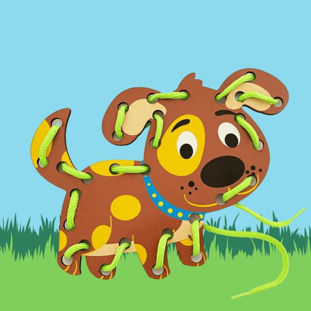 Kit 3 Alinhavo de Madeira Brinquedo Educativo Animal Bicho Cordão MDF