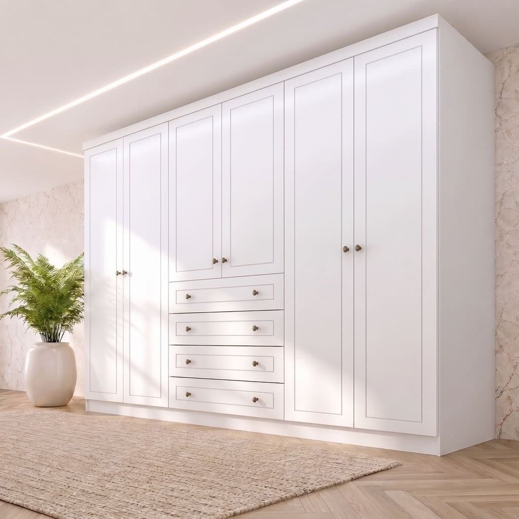 Guarda-Roupa Casal 6 Portas 4 Gavetas Nova York Espresso Móveis Branco Branco
