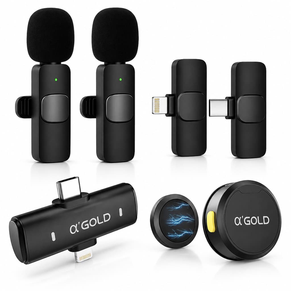 Microfone de Lapela Sem Fio Duplo MCF-38D Magnético e Tradicional Lightning Type-C para iPhone Android Live Gravação