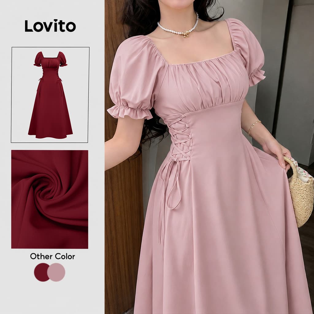 Lovito Vestido Elegante Rosa Com Amarração Nas Costas Estilo Y2K Para Mulheres Para Primavera/verão DRK9P1D371