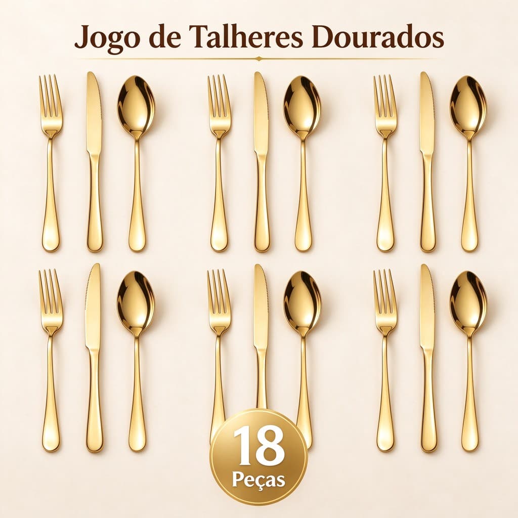 18 Peças Talheres Ouro De Aço Inox Garfo Colher Faca Colher De Mesa