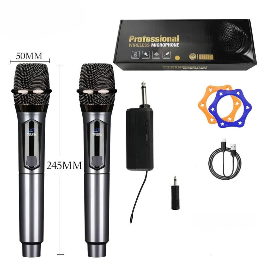 Cunjuto 2 Microfones Sem Fio Profissional UHF Duplo com Receptor – Alcance 50m, Bateria Recarregável marisa
