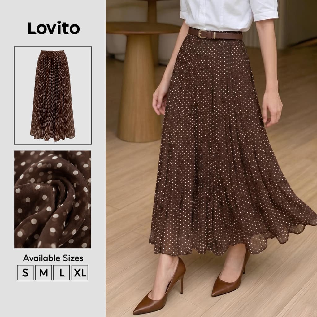 (New Arrival) Lovito Saias Casuais De Chiffon Marrom Primavera/verão Para Mulheres SKK8BR221