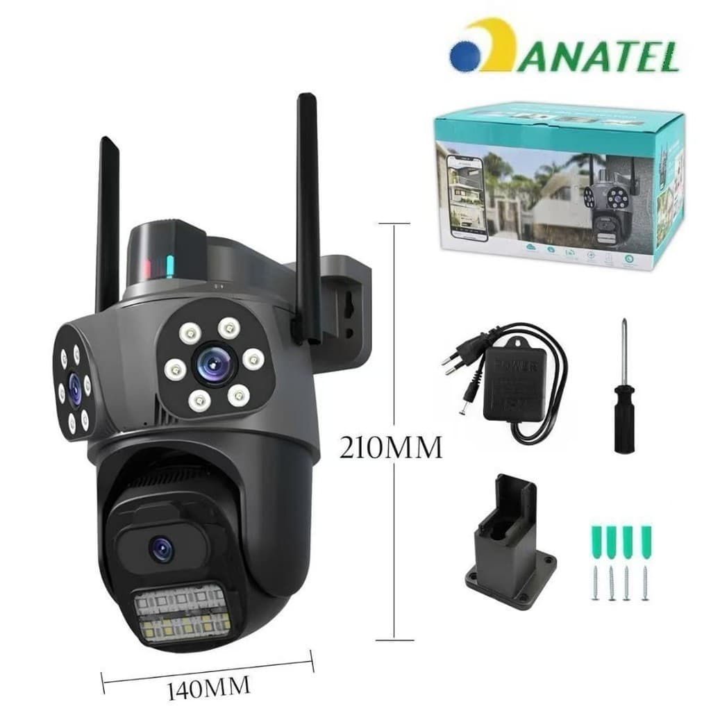 Câmera de Segurança WiFi Externa 3 Lentes 360° Zoom Visão Noturna Colorida IP66 Áudio Bidirecional Monitoramento Remoto