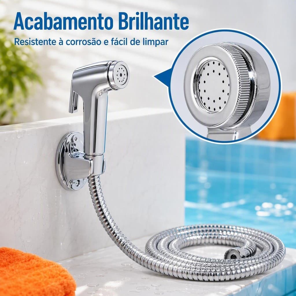 Ducha Higiênica Para Banheiro Completa Luxo Inox Núcleo Da Válvula De Cobre 1,2m Chuveirinho