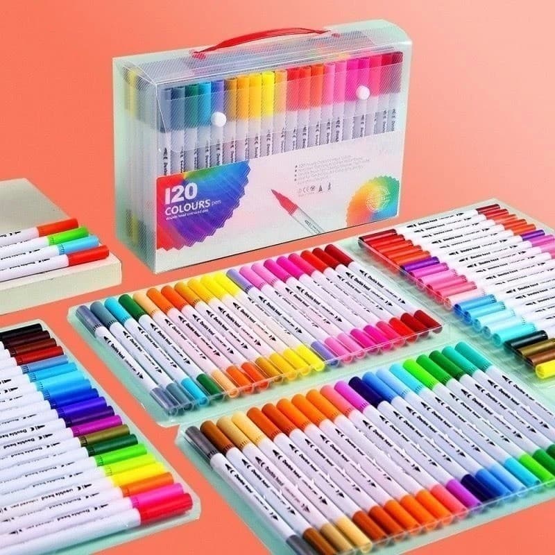 Kit 24/36/48/60/80/100/120 Colors 2 in 1 Brush Lettering Pen and Fine Tip Dual Pen Coloring Drawing Marker