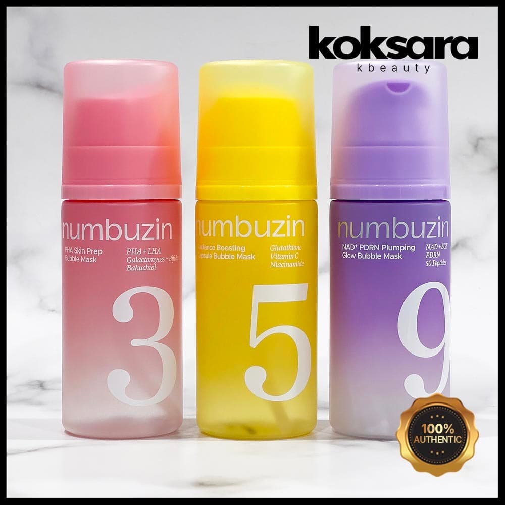 Numbuzin Bubble Mask Collection (No.3 PHA Skin Prep, No.5 Radiance Boosting Capsule, No.9 NAD+ PDRN Pluming Glow)