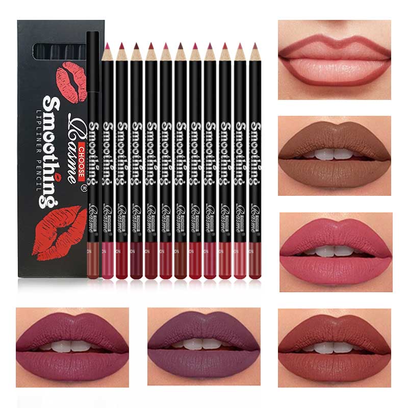 Lipliner 12 Cores Contorno Formato Labial À Prova D'água Durável Copo Antiaderente Batom Fosco Conjunto De Delineador Pr