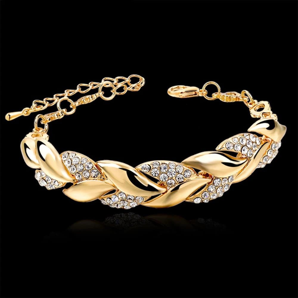 Pulseira De Folha De Cristal De Liga De Ano Novo Para Mulheres-Cor Dourada