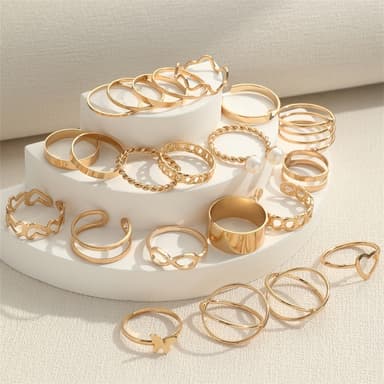 Conjunto De Anel Banhado A Ouro Ajustável Coração Aberto Geométrico Empilhável Anéis De Dedo Moda Jóias Para Festa Femin