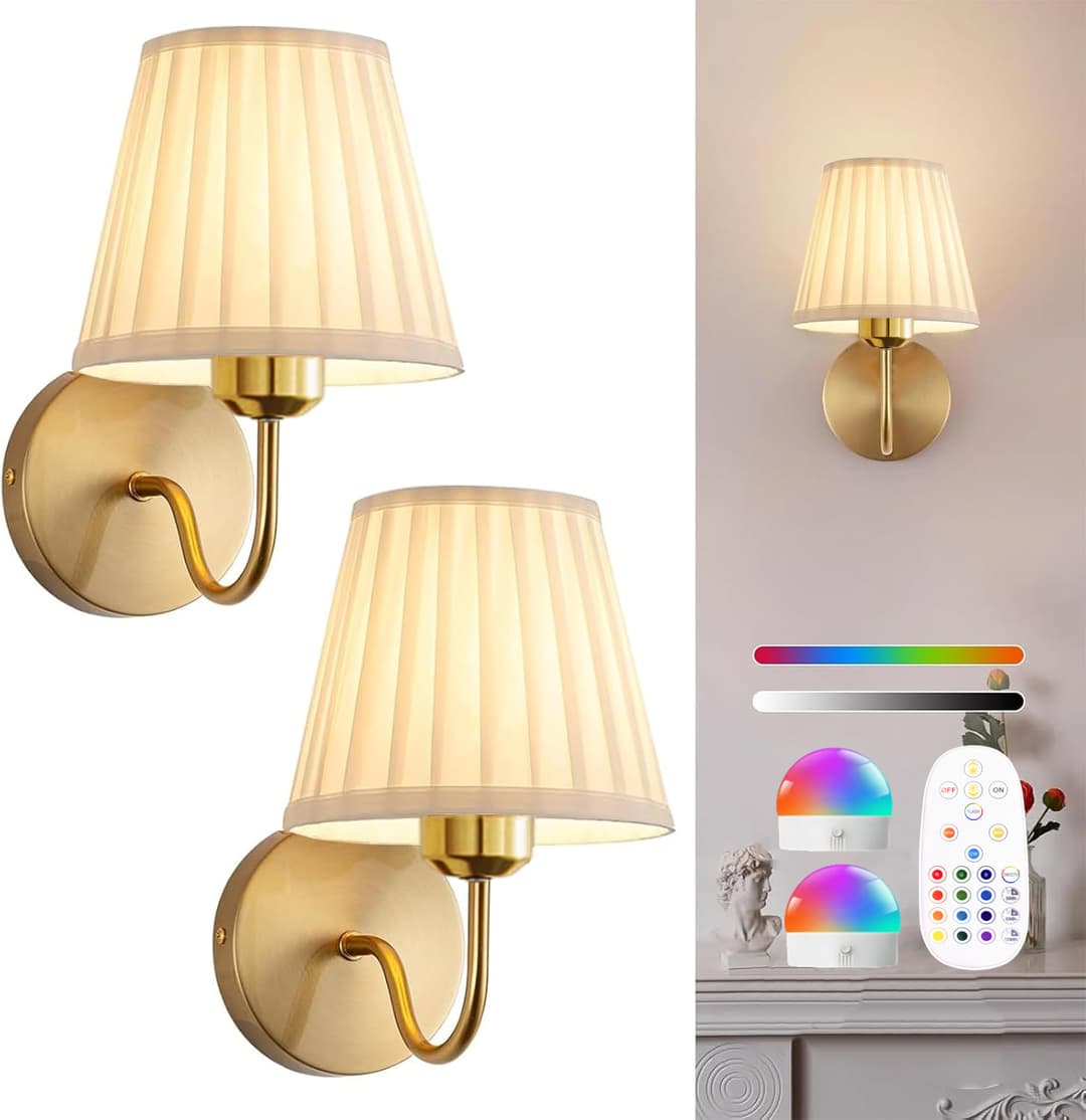 Candeeiro De Parede Recarregável , RGB Operado Por Bateria Com Controle Remoto Moderno Pescoço De Ganso Regulável Sem Fi