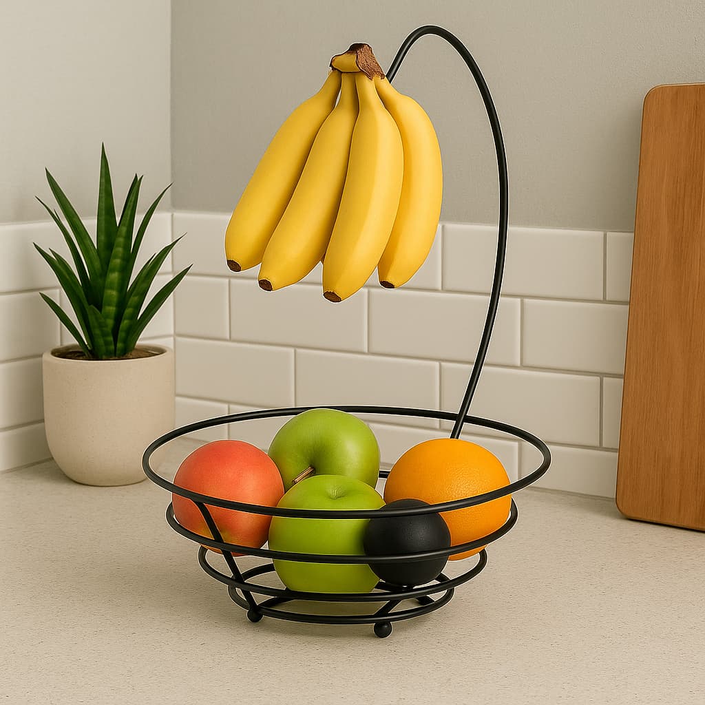 Fruteira Aramada Redonda Com Suporte Para Banana Arthi Black