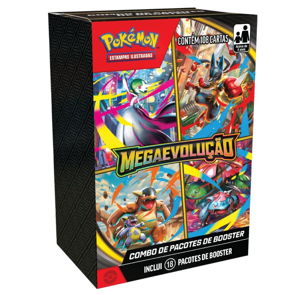 COMBO DE BOOSTER MINI DISPLAY 18 PACOTES MEGA EVOLUÇÃO ME01 COPAG CARTAS POKÉMON TCG BOX LUCARIO EX