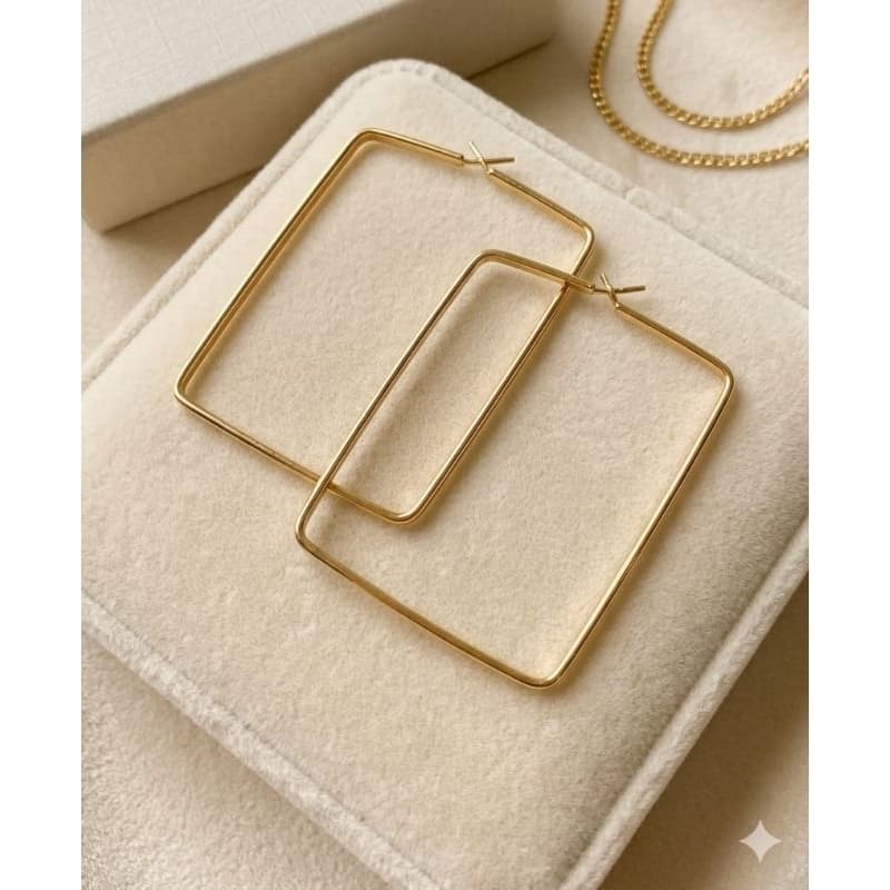 Brinco Argola Semijoia Quadrada Dourado