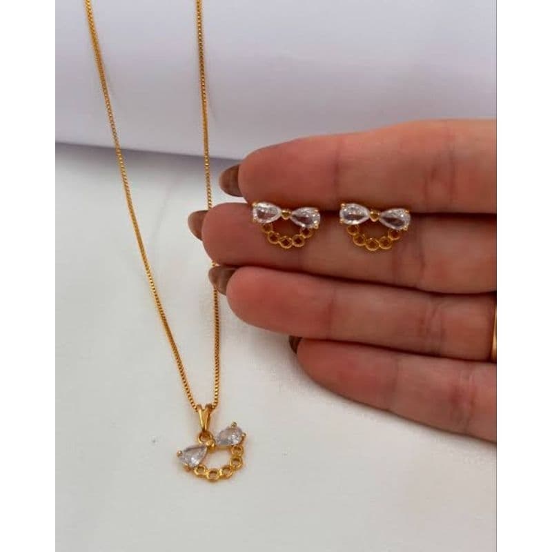 Conjunto Semijoia Laço Com Detalhe em Círculos