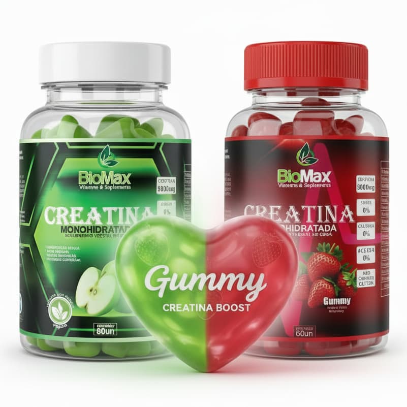 COMBO Creatina em Goma: Sabores Maçã Verde ou Morango (60 unid. cada)