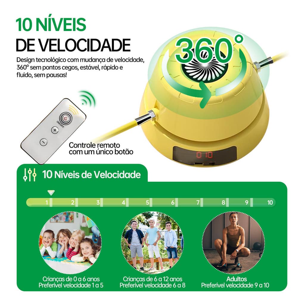 Máquina de Pular Corda Automática com Contador Inteligente Controle Remoto e 10 Velocidades