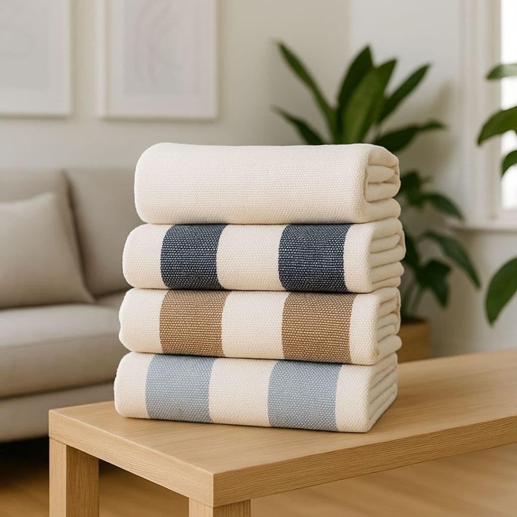 Manta Casal Buzios 2.40 X 1.80 Listrada Decorativa Tropical Para Sofá, Cama e Varanda 100% Algodão Top