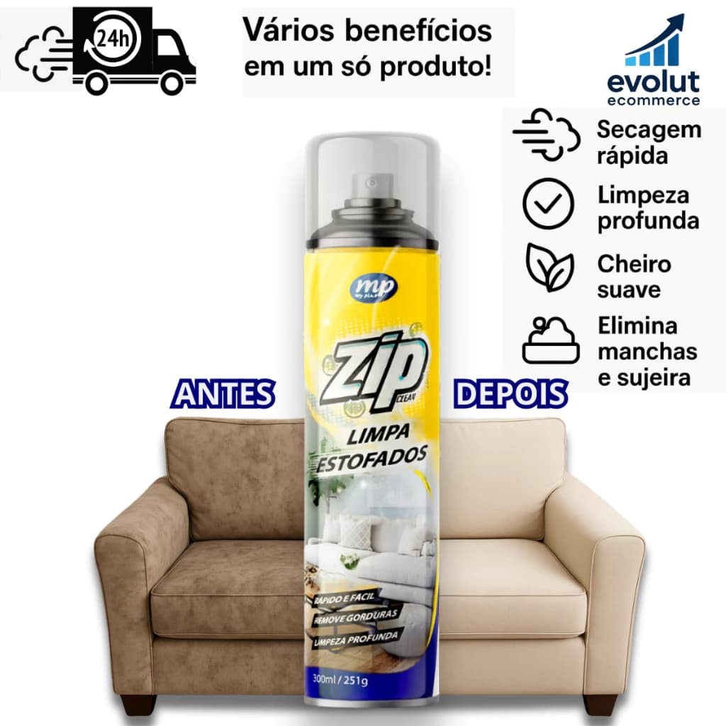 Espuma Spray Zip Clean 300ml Limpa a Seco Sofá, Estofado, Banco de Carro Limpeza ProfundaVer produto