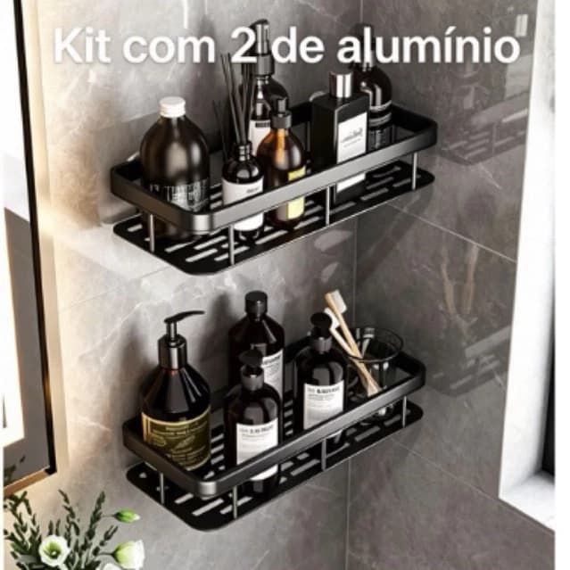 Kit com 2 SUPORTE PARA SHAMPOO PARA USO NO BANHEIRO NA PAREDE de alumínio suporte organizador multiusoVer produto