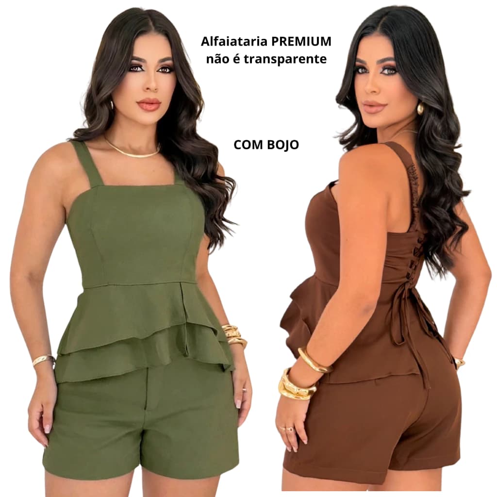 Conjunto Feminino Alfaiataria Short e Blusa Peplum Elegante Moda Casual Social TendênciaVer produto