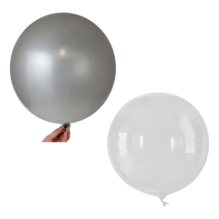 Balao 18 Redondo Metalizado E Bubble Bello Festas C/15 Un Cor Prateado
