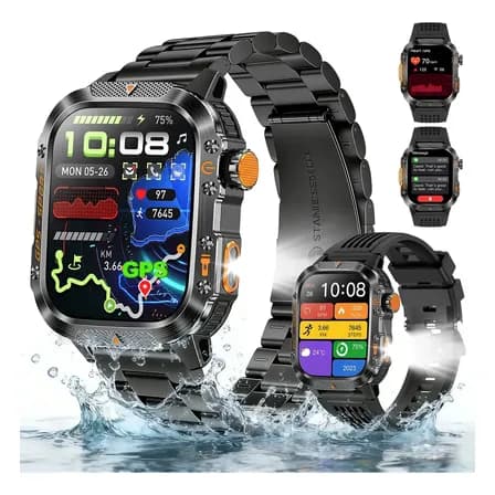 Relógio Inteligente Smartwatch GPS Autônomo NOVANTE Masculino Feminino Chamadas Bluetooth Preto Esportivo Tática À prova d'água 3ATM 430mAh Android IOS Com Pulseira De Aço Lanterna Bússola Presente