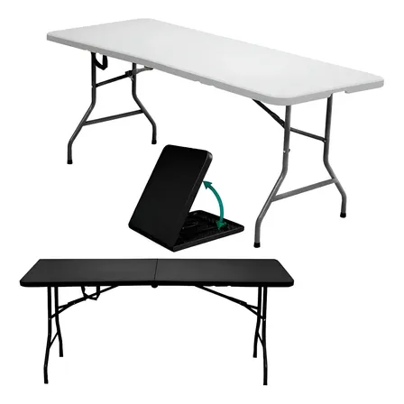 Mesa Dobrável Vira Maleta Com Alça Portátil 1,8 × 0,7m Para Camping Apartamentos Área De Lazer Camping Confraternizações Ambientes Corporativos Festas 150kg Zelt Branco