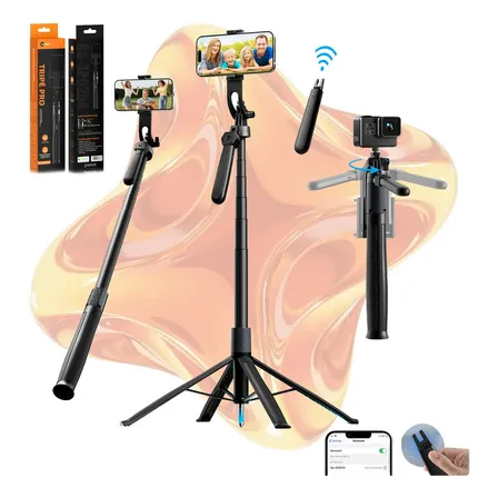 Basike Tripé 1,80m Bastão Portátil Profissional Com Controle Remoto Para Telefone Celular E Camera Go Pro Ringlight... Preto-a