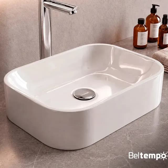 Cuba Pia De Apoio Sobrepor Retangular 37x27 Branca Para Banheiro Lavabo Beltempo BT-2010