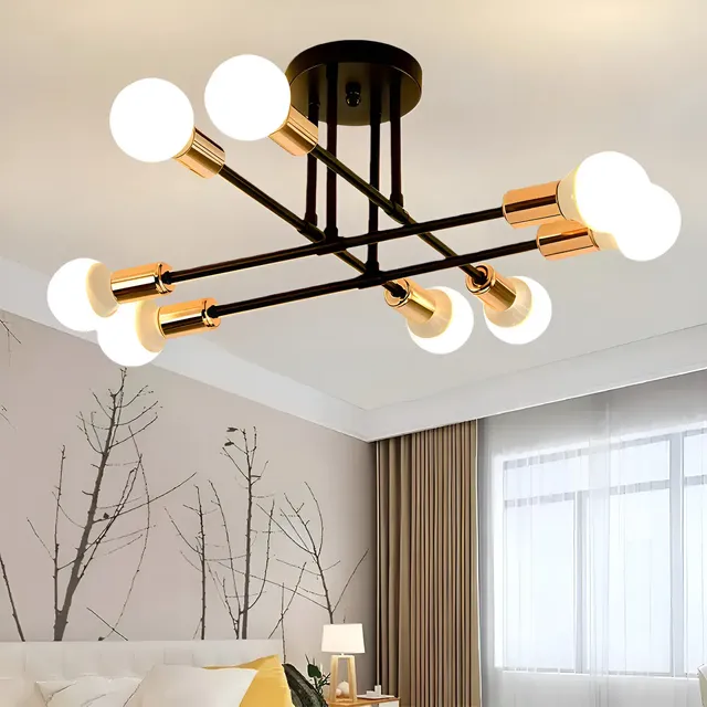 Luminária Lustre Teto Moderno Para Cozinha Sala 8 Cabeças 127/220v Preto/dourado