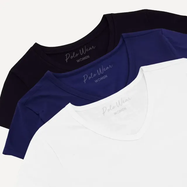 Kit 3 Camisetas Básicas Feminina Polo Wear Sortido Branco-azul-preto G