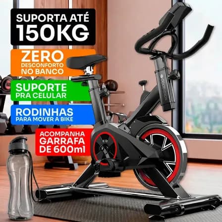 Bicicleta Ergometrica Spinning GoodVision Profissional Para Cardio Fitness Musculação Atividade Física Inercia Cor Preto e Vermelho ate 150kg