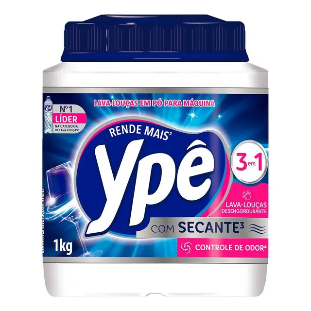 Detergente Lava Louças em Pó para Máquina Ypê 1Kg 3em1 Com Secante