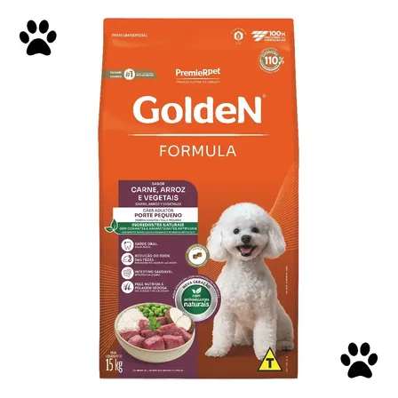 Ração Golden Fórmula Mini Bits para Cães Adultos de Pequeno Porte Sabor Carne e Arroz 15kg