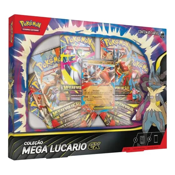 Box Pokémon Mega Lucário Ex Mega Evolução 49 Cartas Copag