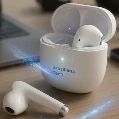 Fone De Ouvido Bluetooth 5.1 Tws Sem Fio Cancelamento De Ruído Cvc Chamadas Claras Microfone Modo Jogo Baixa Latência Gamer Estojo Magnético Controle Touch Ipx4 Bateria 12h Branco Brasiliana Tech