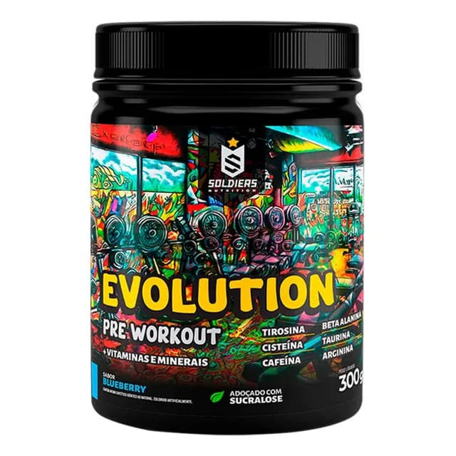 Pré-Treino Evolution Workout 300g Termogênico Sabor Blueberry Soldiers Nutrition Energia Foco Treino