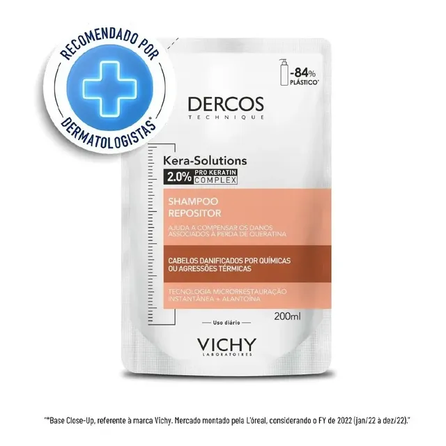 Shampoo Repositor Repara Cabelos Danificados, Reduz os Danos Ação Antifrizz por 48h com Pro-Keratin Complex Kera-Solutions Vichy Dercos 200ml