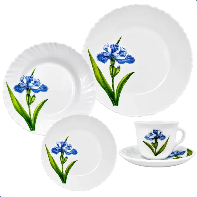 Aparelho De Jantar 20 Peças Vidro Opaline Para Mesa Posta Branco Floral