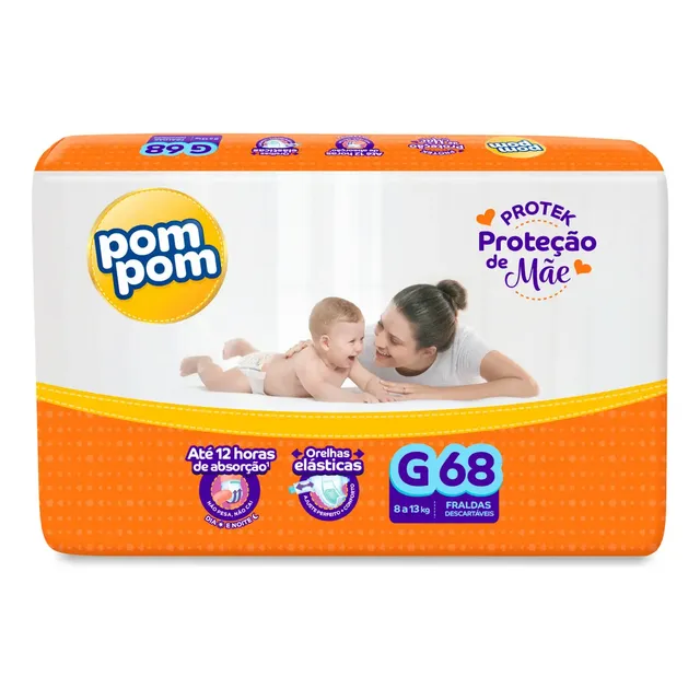 Fralda Pom Pom Protek Proteção de Mãe G 68 Unidades
